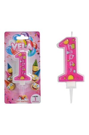  VELA DE ANIVERSÁRIO NÚMERO 1 COR ROSA ART FANTSY