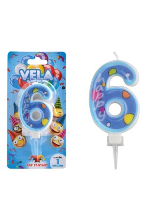 VELA DE ANIVERSÁRIO NÚMERO 6 COR AZUL ART FANTSY