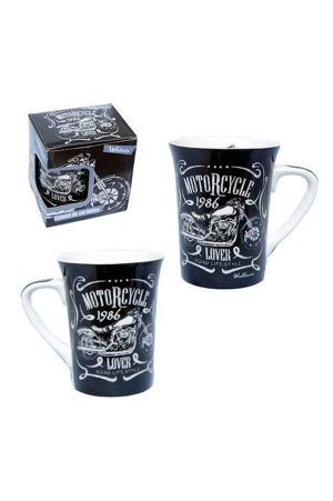 Caneca Cerâmica Motorcycle Preta/Branca 320Ml Wellmix
