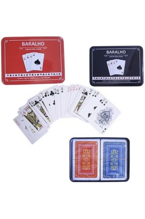 Cartas Baralho Plastico Duplo Com Estojo Caixa Em Lata