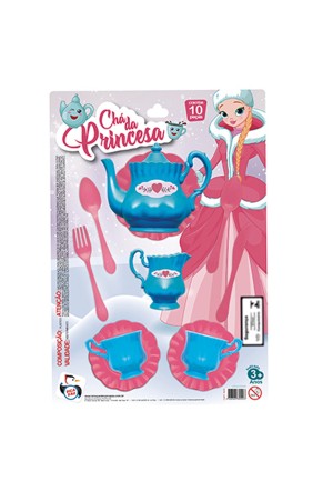 KIT COZINHA INFANTIL CHAZINHO COM BULE + TALHERES E ACESSORIOS CHA DA PRINCESA 12 PECAS
